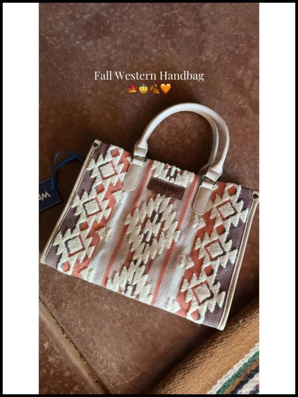 Chenille Tote Bag with Aztec Pattern Vegan Leather Crossbody